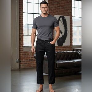 Versace Collection Trend Black Straight Fit Leather Trim Jeans Size 34/28